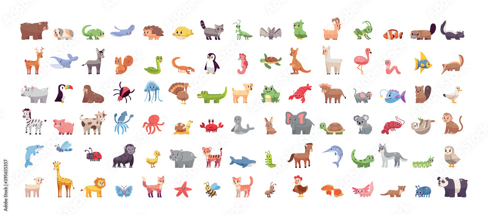 Set of cartoons of wild animals - Vector illustration