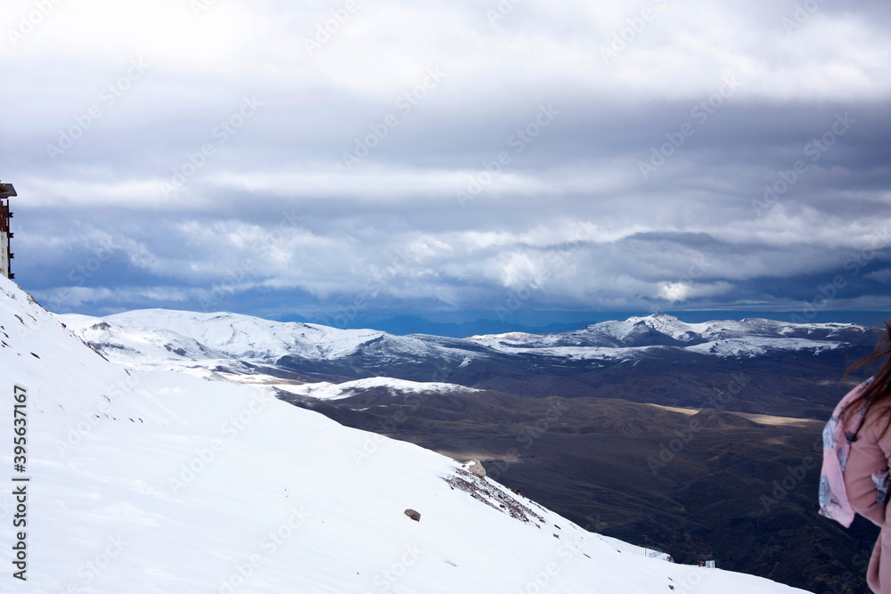  Christmas in the Andes Mountains in Country Chile clouds with cloudy sky and snow-drenched Andes Mountains