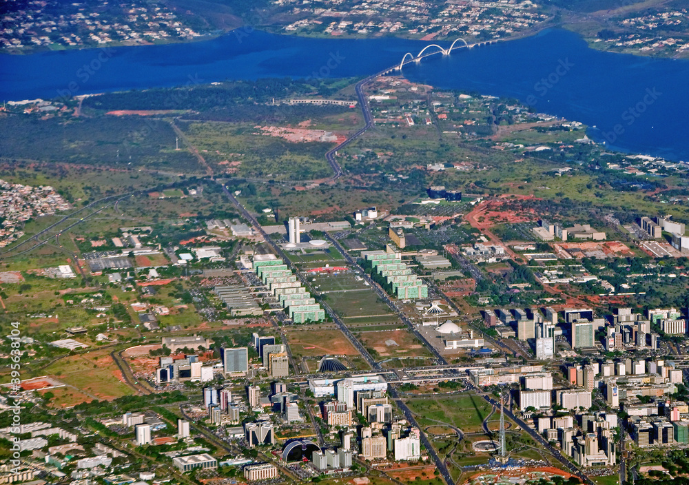 Aerial View of the Pilot Plane and Ministries and Government Headquarters. Brasília, Brasilia