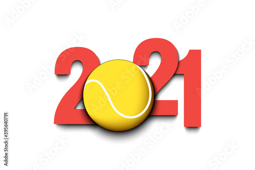 New Year numbers 2021 and tennis ball on an isolated background. Creative design pattern for greeting card, banner, poster, flyer, party invitation, calendar. Vector illustration