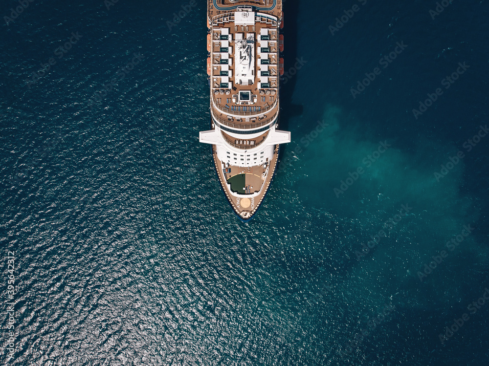 Large Cruise ship sailing across The Andaman sea - Aerial image. Beautiful  sea landscape. CLOSE UP PHOTO