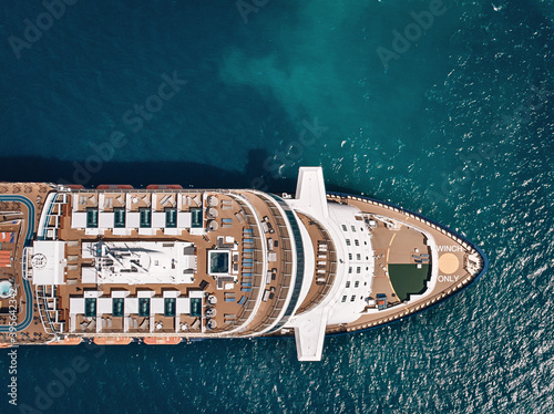 Large Cruise ship sailing across The Andaman sea - Aerial image. Beautiful  sea landscape. CLOSE UP PHOTO