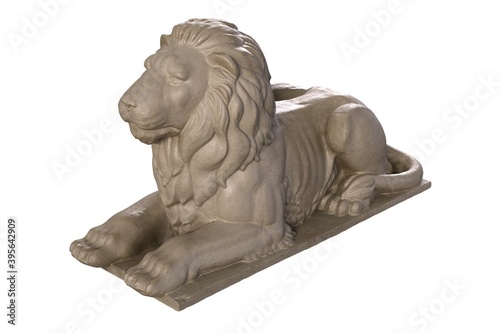 3D render of lying lion stone sculpture isolated on white