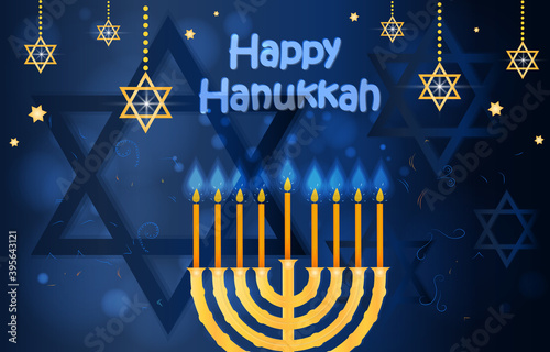 Happy hanukkah and passover card. Concept of celebrating passover holiday with jewish symbols and gold paper cut style for pesach Jewish holiday. Flat vector illustration