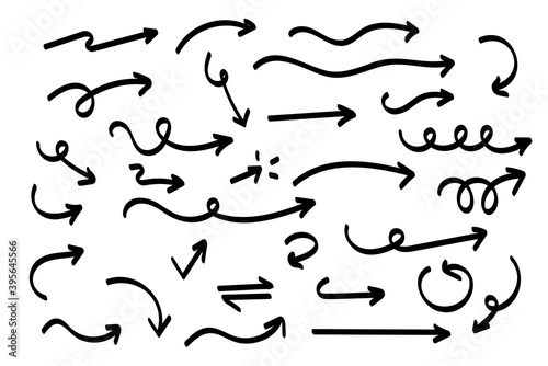 Handmade arrows doodle. Hand drawn sketch symbols set direction mark on a white background. vector illustration graphic design elements