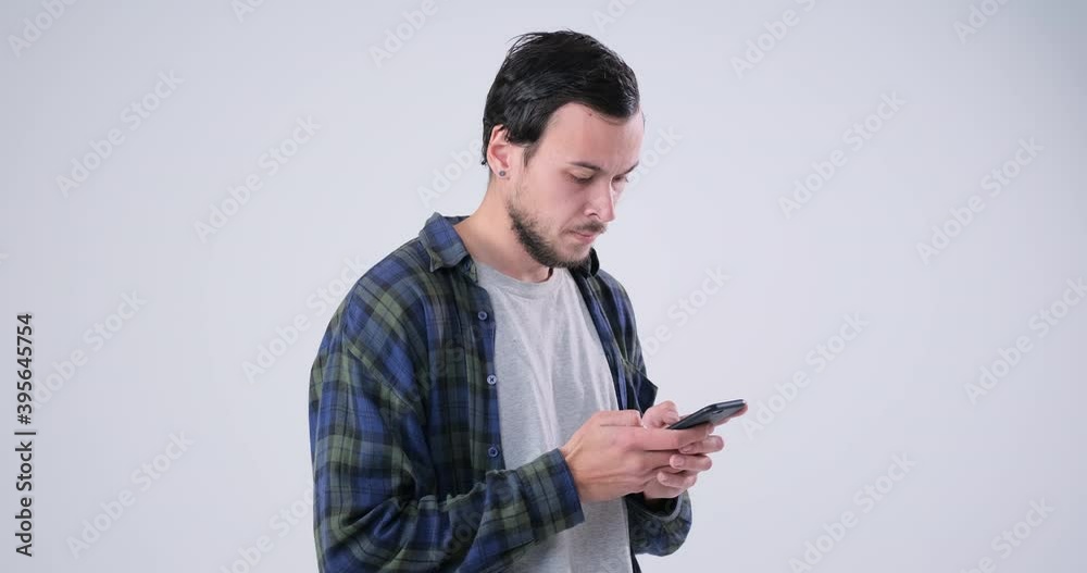 Upset men chatting using phone Upset men chatting using phone