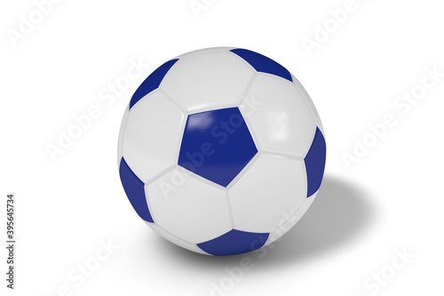 Blue and white soccer ball on a white background. 3d illustration.