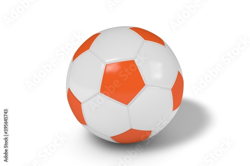 Orange and white soccer ball on a white background. 3d illustration.