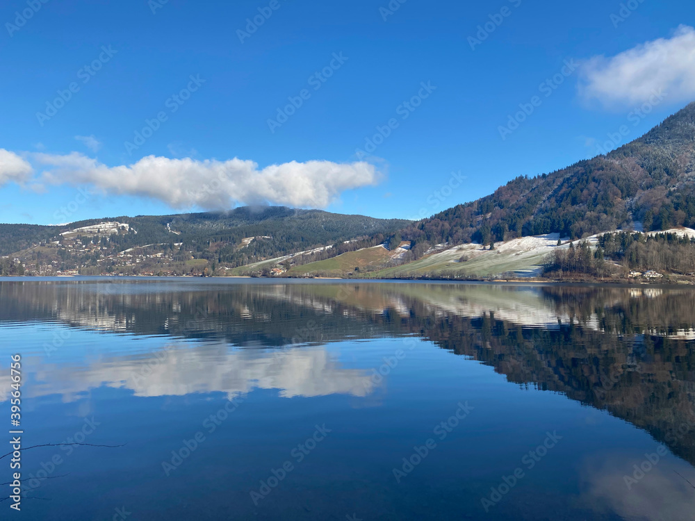 beautiful alps mountains by a lake Schliersee in germany