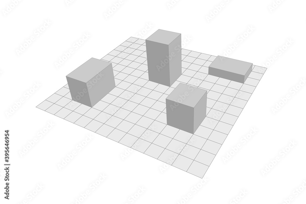 Fototapeta premium 3d geometric shapes on a grid. perspective view illustration