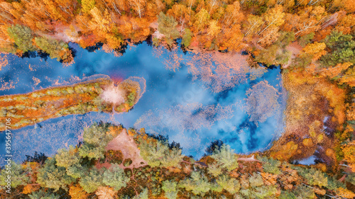 Autumn forest lake and sky ...