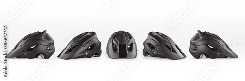 Black bicycle helmets set isolated with clipping path