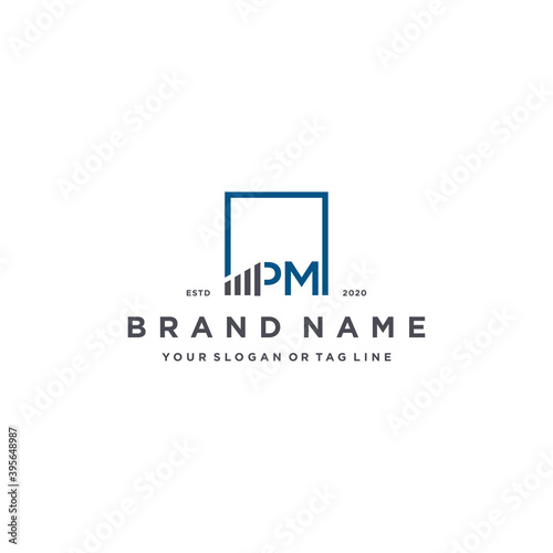 letter PM square logo finance design vector