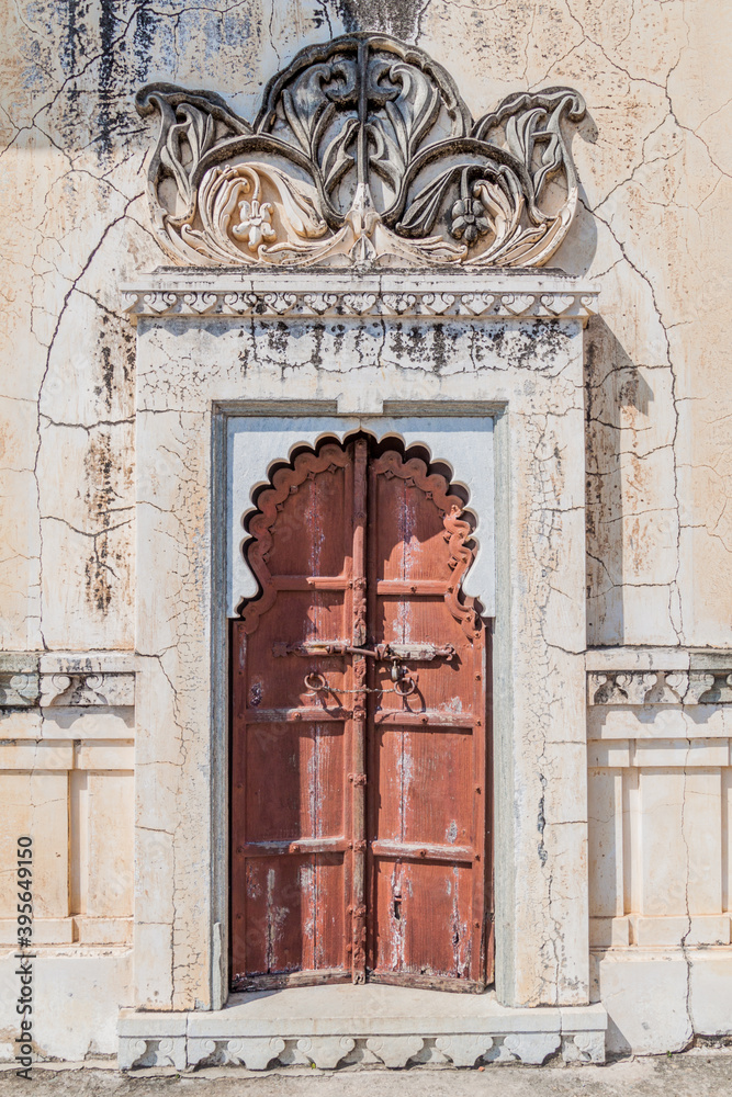 Door at Kumbhalgarh fortress, Rajasthan state, India