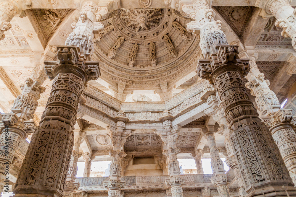 Carved marble interior of Jain temple at Ranakpur, Rajasthan state, India