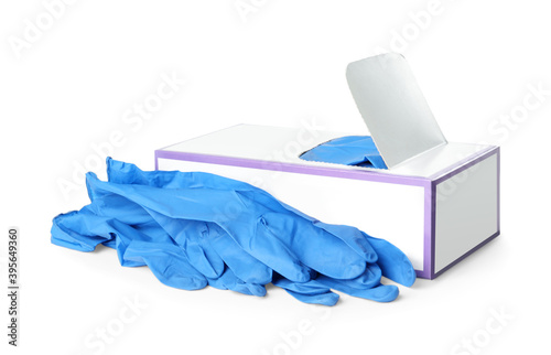 Box of new medical gloves isolated on white