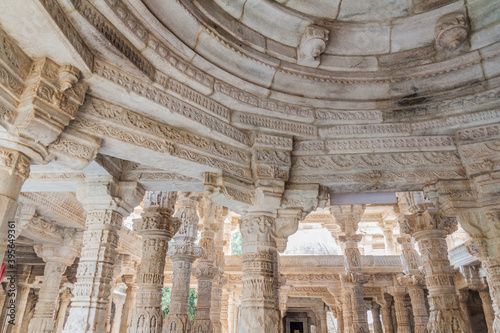  Decorated marble interior of Jain temple at Ranakpur, Rajasthan state, India photo