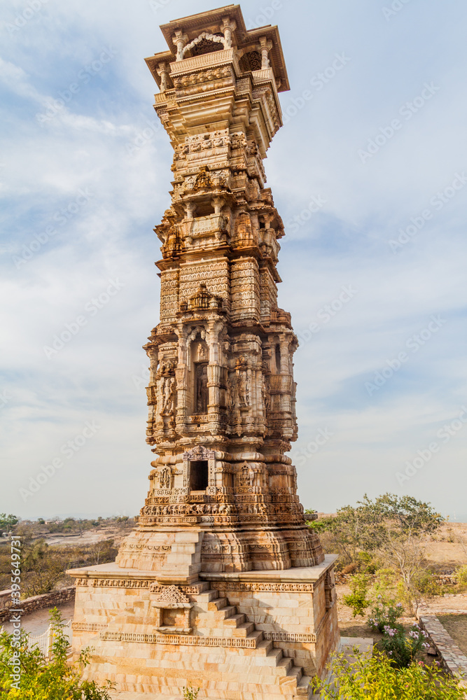 Kirti Stambha (Tower of Fame) at Chittor Fort in Chittorgarh, Rajasthan state, India