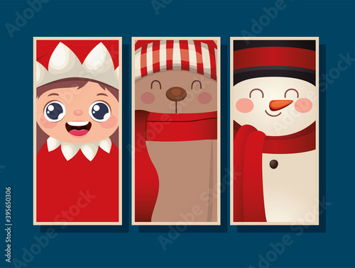 set of christmas frames in blue background