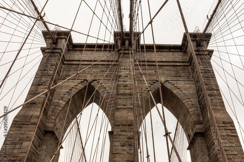 Architectural detail of the Brooklin Bridge in New York City. United States.