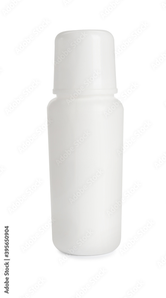 Blank bottle of shoe care product isolated on white