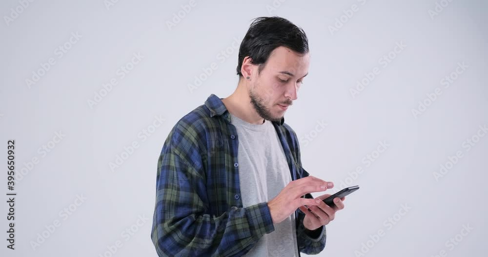Men using mobile phone over white background Men using mobile phone over white background