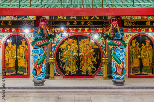 MIRI, MALAYSIA - FEBRUARY 27, 2018: Interior of Tua Pek Kong Chinese temple in Miri, Sarawak, Malaysia