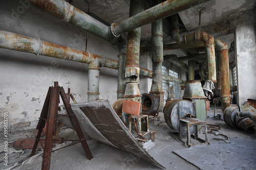 Radioactive dump in abandoned plant Jupiter in Chernobyl zone