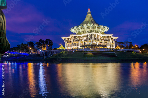 Night view of the Sarawak State Legislative Assembly Building in the center of Kuching, Malaysia