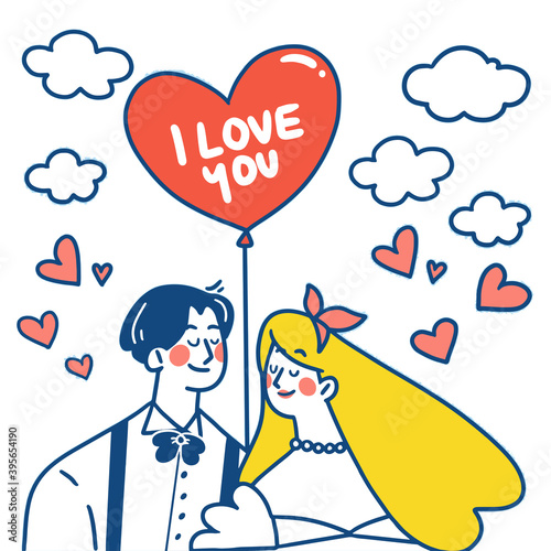 Just Married Gift Card Doodle Illustration