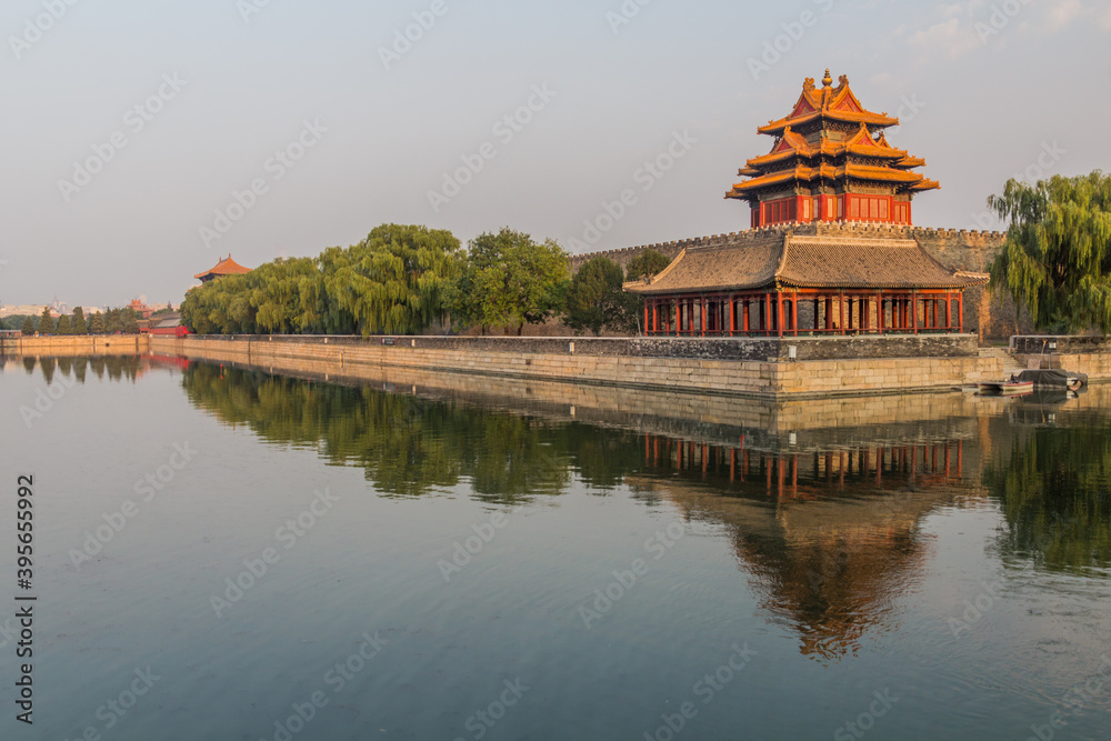 Corner tower of the Forbidden City in Beijing, China
