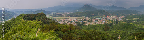 Panorama of Gubeikou town and the Great Wall of China.