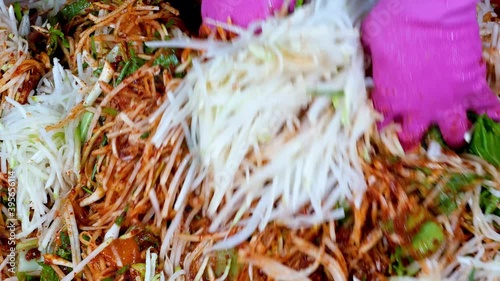 Korean food : Kimchi seasoning. It is the process of making kimchi seasoning. Mix together the ingredients for the kimchi.