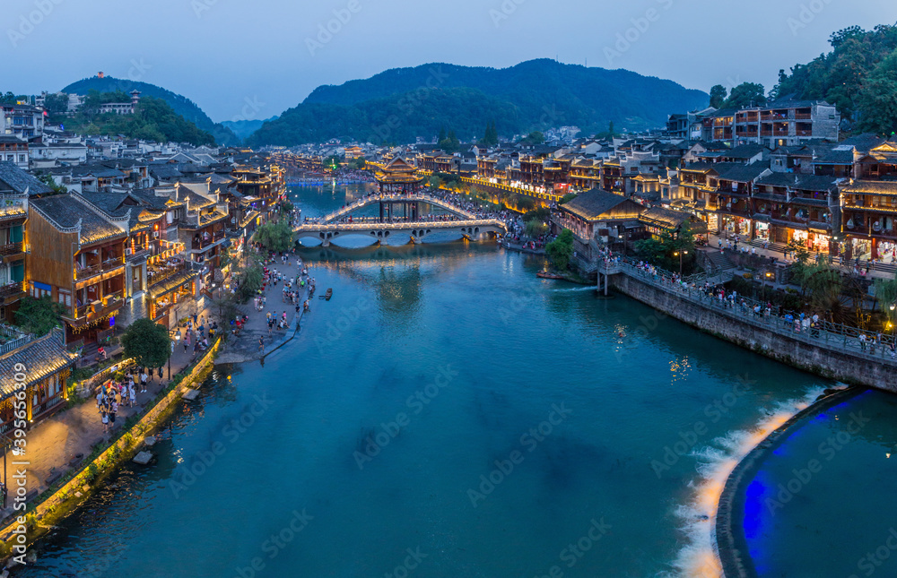 Evening view of Fenghuang Ancient Town, Hunan province, China