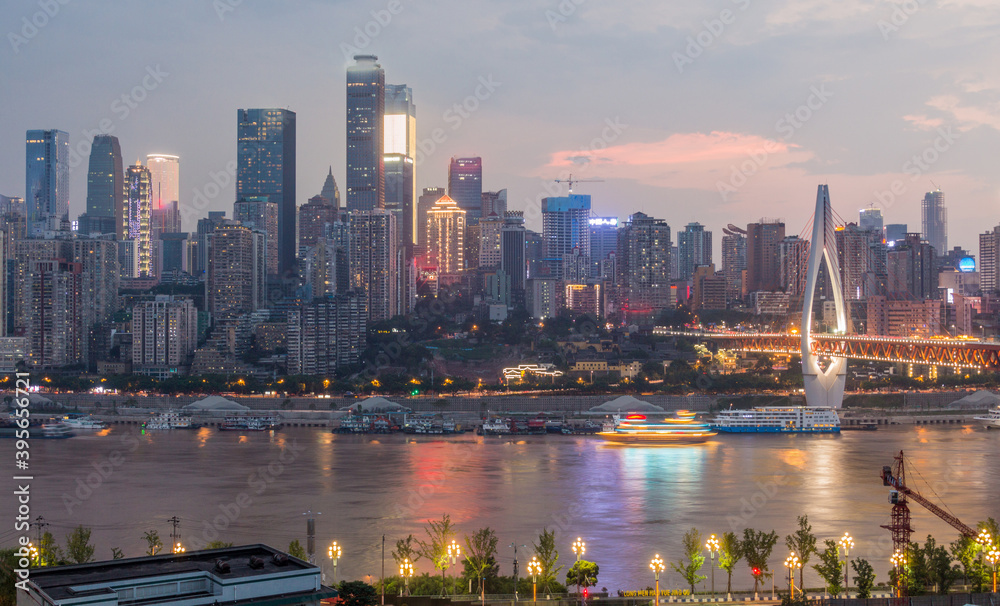 Naklejka premium Skyline of Chongqing with Yangtze river, China