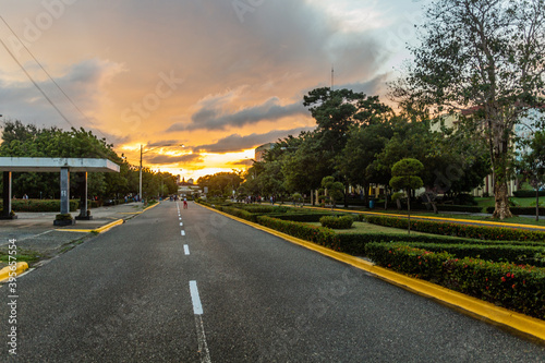 Sunset in the campus of the Universidad Autonoma Santo Domingo university in Santo Domingo, capital of Dominican Republic.