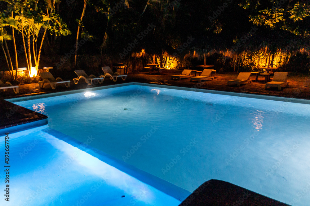 Evening view of a hotel pool in Dominican Republic