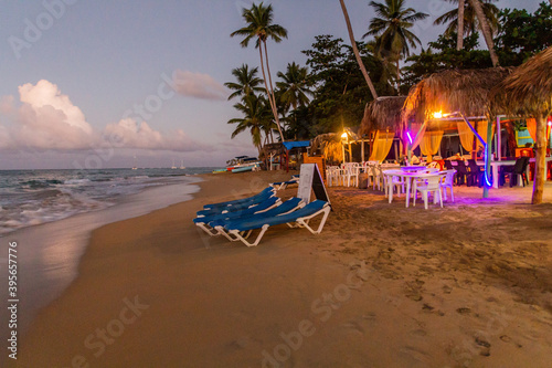 Evening view of a beach in Las Terrenas, Dominican Republic photo