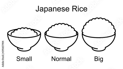 Japanese cooked rice. 3 types by size. photo