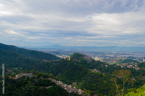 Aerial view of the favelas and the city of rio de janeiro