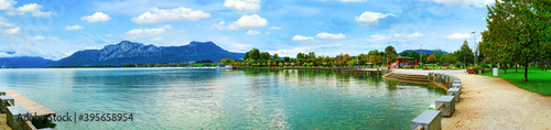 The beautiful lake promenade near the city Mondsee in Austria