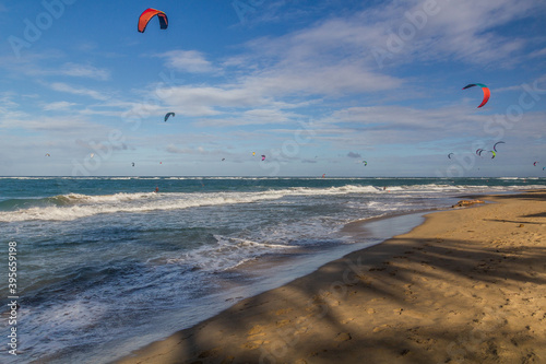Kitesurfing at Cabarete beach, Dominican Republic photo