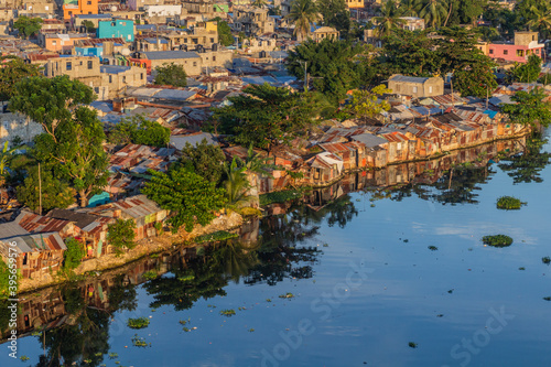 Impoverished areas along Ozama river in Santo Domingo, capital of Dominican Republic.