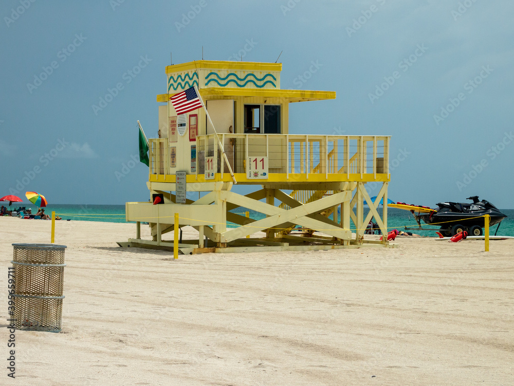 View of lifeguard post on Miami beach, Florida View of lifeguard post on Miami beach, Florida