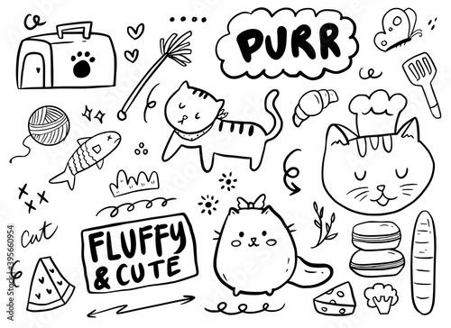 Cute childish doodle cat drawing collection cartoon