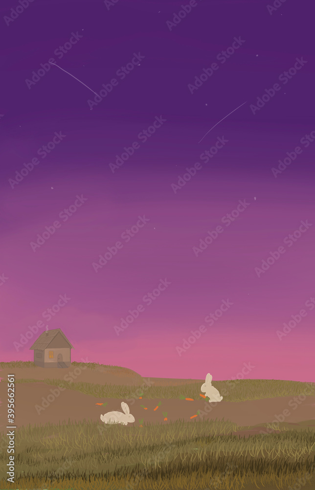 Fototapeta premium hares near the house at night