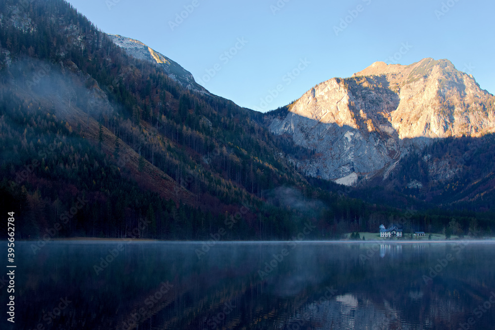 lake in the mountains, vorderer langbathsee in upper austria