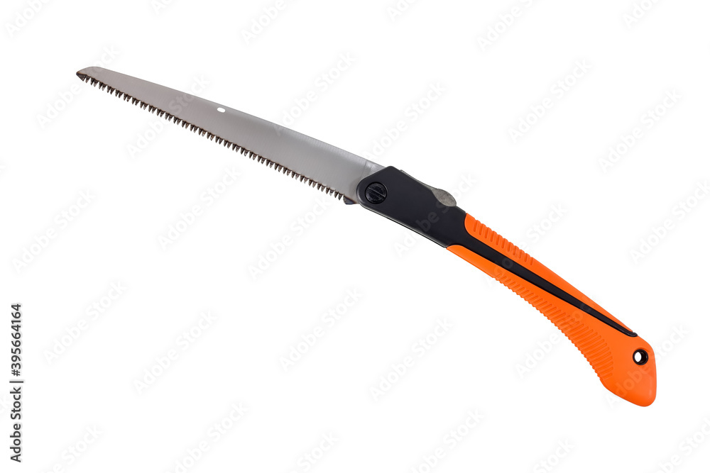 Small hand-saw for tree pruning isolated on white background with clipping path included. Small hand-saw for tree pruning isolated on white background with clipping path included.