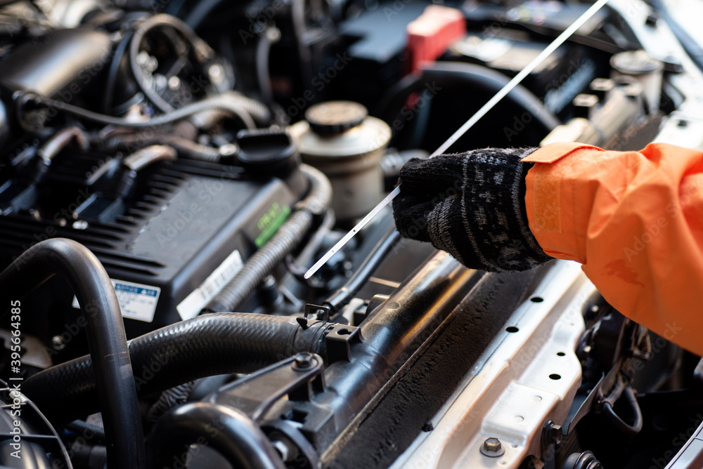Fototapeta premium Motor oil, car engine close up