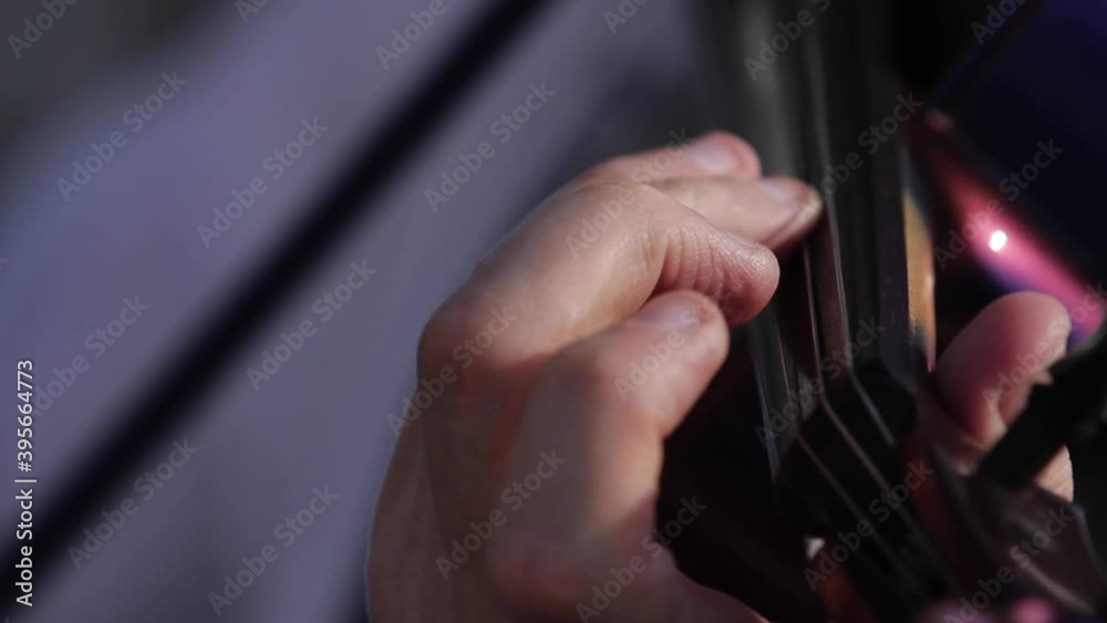 Man Playing Violin Close on Hands